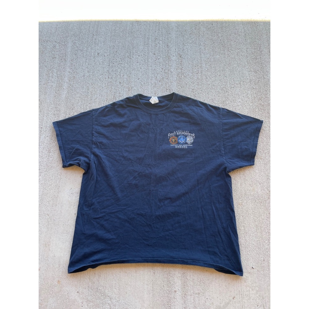 Gildan Mens 2XL Navy Blue First Responders Graphic T-Shirt EMS Police Fire